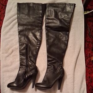 Colin Stuart Black Over-the-Knee High Heel Leather Boots